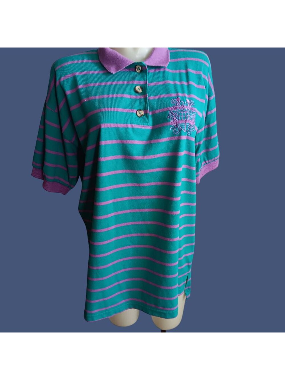 Women's Polo Shirt Medium Vintage 1990's Padded Shoulder Embroidered Logo